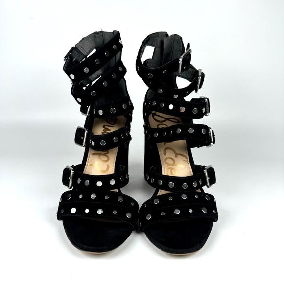 Sam Edelman Women Black Studded Strappy Gladiator Block High Heels Sandal Size 7 - Picture 4 of 8